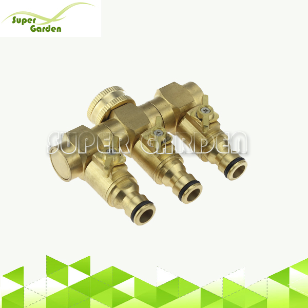 SGG5118 Brass garden hose 3 way quick connector with shut off valve